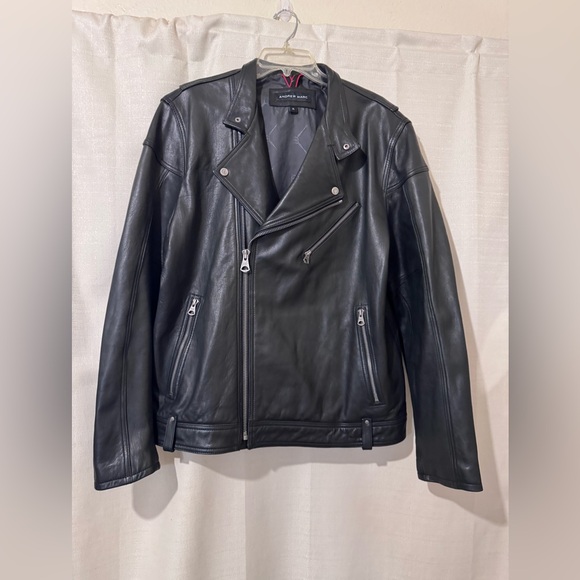 Andrew Marc Black Leather Moto Jacket XL Asymmetrical Zip Biker Genuine Leather - Picture 7 of 11